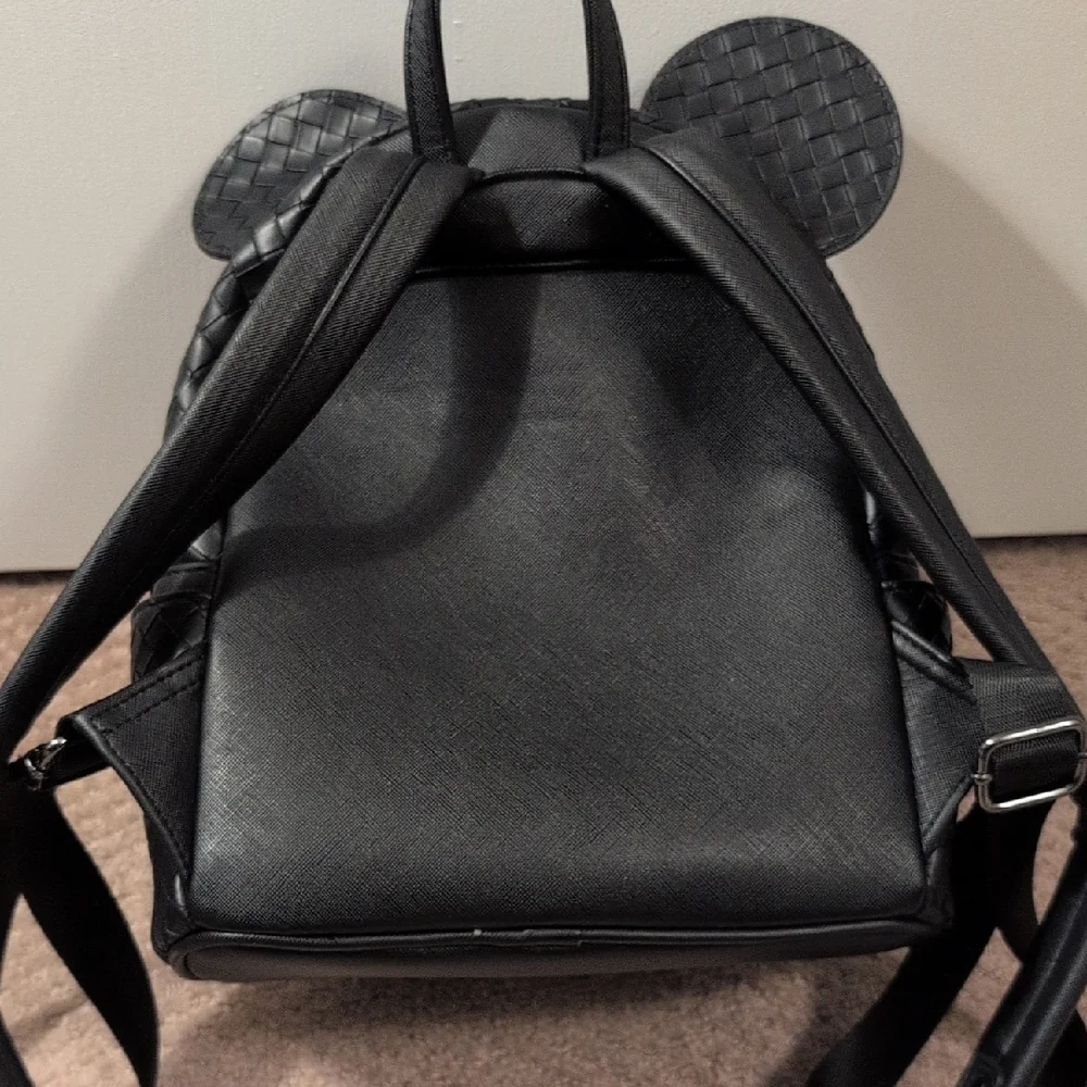 Loungefly Disney Parks Mickey Black Woven Backpack Like New (Wallet In Closet) - Picture 5 of 8